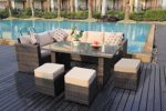Yakoe Papaver Serie Wintergarten Outdoor 9 sitzer Ecksofa Poly Rattan Lounge Set Gartenmöbel Terrasse, Braun, 182x70x70 cm