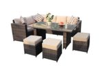 Yakoe Papaver Serie Wintergarten Outdoor 9 sitzer Ecksofa Poly Rattan Lounge Set Gartenmöbel Terrasse, Braun, 182x70x70 cm