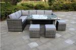 Yakoe Papaver Serie Wintergarten Outdoor 9 sitzer Ecksofa Poly Rattan Lounge Set Gartenmöbel Terrasse, Grau, 182x70x70 cm