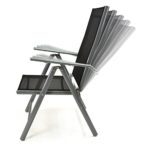 2er Set Klappstuhl schwarz Aluminium 7-fach-verstellbar Gartenstuhl mit Armlehne witterungsbeständig stabil leicht Hochlehner Rahmen silber Terrasse Balkon