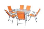 7-teiliges Gartenmöbel-Set – Gartengarnitur Sitzgruppe Sitzgarnitur aus Gartenstühlen & Esstisch (Glasplatte: klar) – Aluminium Kunststoff Glas – orange