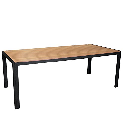 7er Set Gartenmöbel Aluminium Gartentisch mit Polywood Tischplatte 205x90cm + 6x klappbare Hochlehner mit 2x2 Textilengewebe, Rückenlehne 7-fach verstellbar