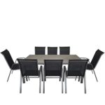 9tlg. Gartengarnitur Aluminium Polywood Gartentisch 205x90cm + stapelbarer Gartenstuhl Stapelstuhl mit Textilenbespannung Stahlgestell pulverbeschichtet Sitzgruppe Sitzgarnitur Gartenmöbel Terrassenmöbel Set