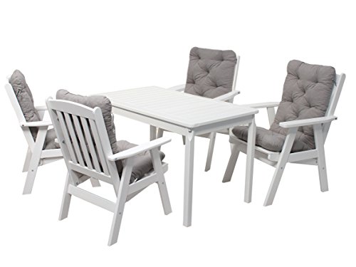 Ambientehome 90541 Gartengarnitur Gartenset Sitzgruppe verstellbarer Hochlehner Varberg weiß inkl. grau Kissen und Tisch Evje 120x70 cm 9-teiliges Set