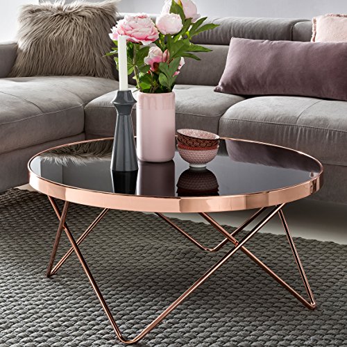 Design Couchtisch ROUND ø 82cm Rund Glas Kupfer Bronze | Lounge Tisch verspiegelt | Moderner Wohnzimmertisch | Glastisch Sofatisch für Wohnzimmer