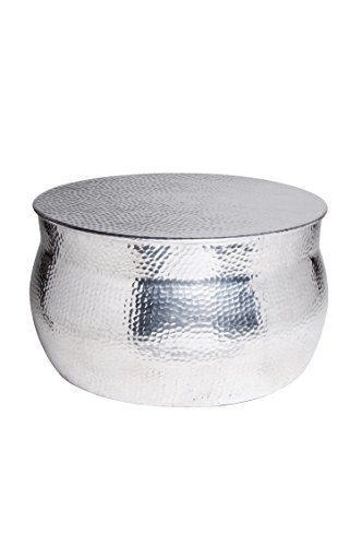 MAADES Wohnzimmertisch Couchtisch rund modern aus Metall | Marokkanischer runder Vintage Tisch aus Aluminium für Ihre Wohnzimmer | Moderner Design Sofatisch in Silber Hochglanz
