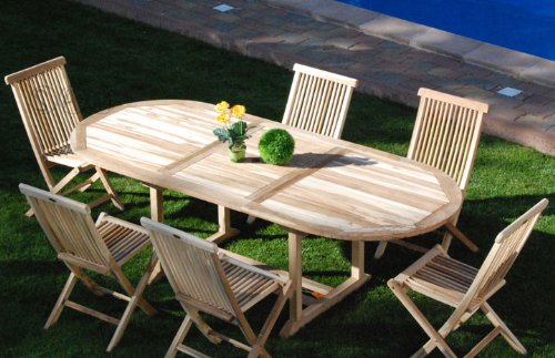 SAM® Teak Holz Gartengruppe Gartenmöbel Menorca 7 teilig, bestehend aus 6 x Klappstühle + 1 x Auszugstisch, zusammenklappbare Stühle, leicht zu verstauen