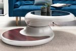 SalesFever® Couchtisch Enric, aus weißem Fiberglas, 90 x 90 cm, runder Wohnzimmertisch, 8 mm Tischplatte aus Glas, Tisch mit pflegeleichter Oberfläche