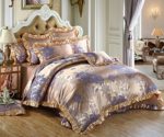 Unimall Luxuriöse Bettwäsche Garnitur exquisite Jacquard-Jersey Satin Orientalisch mit gesticktes Blumenmuster Bettbezug 220 x 240 cm + Bettlacken + 2x Kopfkissenbezug