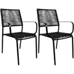 2 Stück Spaghettistuhl mit Armlehne stapelbar, Metallgestell beschichtet mit PVC-Bespannung, Schwarz, Gartenstuhl Campingstuhl Stapelstuhl