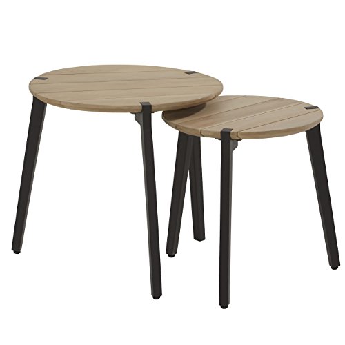 4Seasons Outdoor Gabor Beistelltische 2er Set mit Teak-Tischplatte Alu Anthrazit