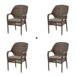 4Seasons Outdoor Sussex Stapelstuhl 4er Set Polyloom taupe inkl. Kissen 212391