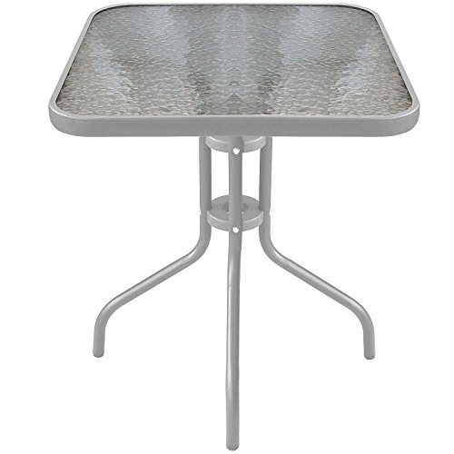 Bistrotisch Balkontisch Glastisch 60x60cm Beistelltisch Gartentisch mit Glasplatte - Silber