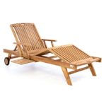 DIVERO GL05660  Mehrfach verstellbare Sonnenliege Gartenliege Relaxliege Liege Holzliege Teak Holz mit Armlehnen Tablett für Garten Terrasse Balkon Sauna witterungsbeständig behandelt massiv natur