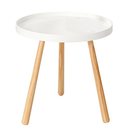 Design Retro Beistelltisch SCANDINAVIA mit weißer Tischplatte rund 40 cm Holztisch Wohnzimmertisch Tischchen Massivholz