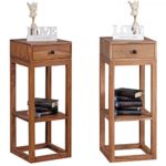 FineBuy Beistelltisch Massivholz Design Anstelltisch Telefontisch mit Schublade und Ablage 35 x 35 x 90 cm Flur Konsole