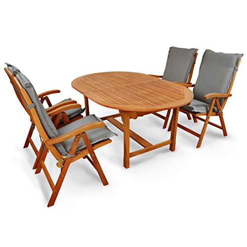 Indoba IND-70000-SFSE5 plus IND-70422-AUHL Serie Sun Flair Gartenmöbel Set, 9-teilig aus Holz