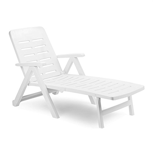Liege mit hohem Liege- + Sitzkomfort Sonnenliege Gartenliege Relaxliege Saunaliege Kunststoff Weiß 96x72x189cm