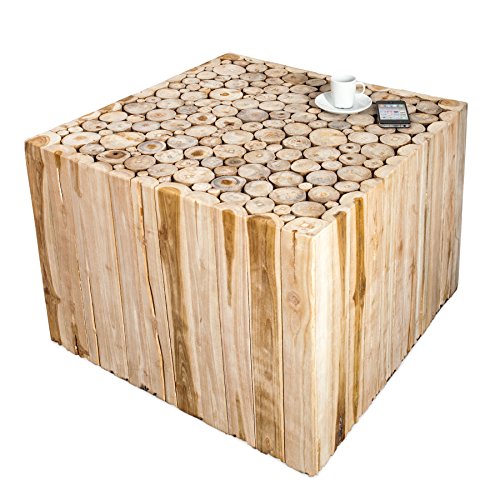 Massiver Teakholz Couchtisch MOSAIK 60cm Beistelltisch aus Massivholz Holztisch Handgefertigt