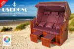 Rattan Strandkorb XXXL Usedom Miweba Ostsee Volllieger 3 Personen 156 cm BREIT inklusive Abdeckplane (Rattan Braun - Weinrot/Weiss - feingestreift ) Gartenmöbel Terasse Nordsee