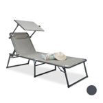 Relaxdays Sonnenliege mit Dach HBT: 37 x 70 x 200 cm Gartenliege mit arretierbarem Sonnenschutz mit Aluminium Gestell und Polyester-Bezug klappbare Relaxliege Klappliege zum Sonnenbaden