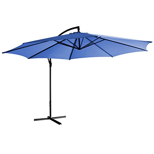 Sonnenschirm freischwebend in 7 Farben - Jalano Ampelschirm 350 cm Durchmesser, Garten Schirm inkl. Schutzhülle und Fusskreuz - höhenverstellbarer Kurbelschirm