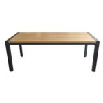 Wohaga® Gartentisch Aluminiumrahmen in Schwarz, Polywood Tischplatte in Teakfarben, Holzoptik, 205x90cm