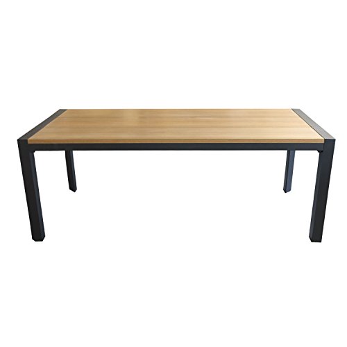 Wohaga® Gartentisch Aluminiumrahmen in Schwarz, Polywood Tischplatte in Teakfarben, Holzoptik, 205x90cm