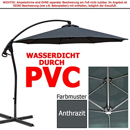 habeig® LUXUS Ampelschirm 3m Anthrazit WASSERDICHT durch PVC Schirm 300cm Sonnenschirm