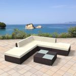Rattan Gartenmöbel Lounge Set - Gemütliche 6-teilige Sitzgruppe für Balkon, Polyrattan Gartengarnitur inkl. Tisch und Hocker (Braun)