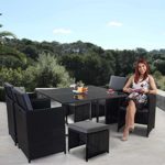 Mendler Poly-Rattan Garten-Garnitur Kreta, Lounge-Set Sitzgruppe ~ 4 Stühle schwarz, Kissen grau