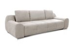 CAVADORE Big Sofa Benderes/Schlafsofa mit Bettfunktion und Bettkasten/Moderne Couch mit Steppung und Ziernaht/Inkl. 3 Kissen/Chromfüße/266 x 70 x 102 (BxHxT)/Grau/Weiß