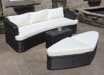 Braun Rattan Lounge Set Sofa mit Tisch & Osmanen Outdoor Garten Möbel