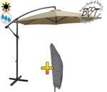 PREMIUM XXL Ampelschirm 300 cm, 6-teilig, 6 Streben, 3x3m, natur weiß, robustes ca. 200 g/m² Polyester, Sonnenschirm UV50+ KOMPLETT mit Standkreuz, Standfuß + ca. 50 mm Mast, Hängeschirm Sonnendach Überdach, Schirm Strandschirm, stabiler Gartenschirm, klappbarer Sonnenschirm - beige hellbraun hell-weiss, Klappschirm, tragbar, Strandschirm, hochwertig robust stabil, Sonnenschutz, stabiler Schirm Klappschirm