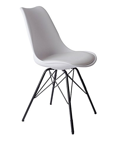 SAM Schalenstuhl Lerche, weiß, integriertes Kunstleder-Sitzkissen, schwarze Metallfüße, Esszimmerstuhl im skandinavischen Stil