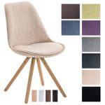 CLP Design Stuhl PEGLEG mit Stoffbezug | Gepolsterter Schalenstuhl mit Holzbeinen und einer Sitzhöhe 46 cm Creme, Holzgestell natura