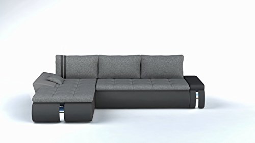 Ecksofa FADO MINI mit Schlaffunktion Sofa Couch Schlafsofa Polsterecke Bettfunktion (kunstleder schwarz / stoff INARI 96) (ottomane links, kunstleder weiß / stoff INARI 96)