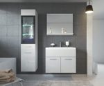 Badezimmer Badmöbel Rio LED 60 cm Waschbecken Hochglanz Weiß Fronten - Unterschrank Hochschrank Waschtisch Möbel