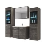 Badmöbel Set Udine II mit Waschbecken und Siphon, Modernes Badezimmer, Komplett, Spiegelschrank, Waschtisch, Hochschrank, Möbel