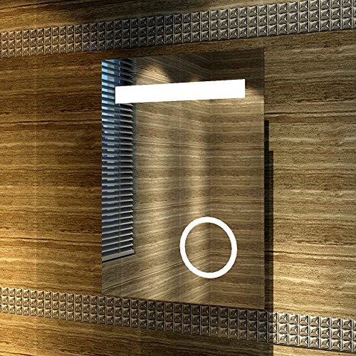 Design LED Badezimmerspiegel Badspiegel Lichtspiegel mit Schminkspiegel mit Beleuchtung IP44 energiesparend 50 x 70cm