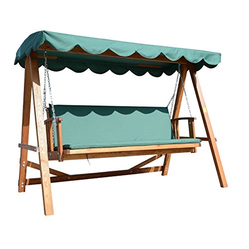 Outsunny Deluxe 3-Sitzer Holz Garten Outdoor Swing Stuhl, Sitz Hängematte Bench Möbel Liege Bett Holz