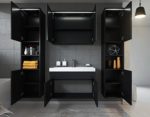Badezimmer Badmöbel Paso XL LED 80 cm Waschbecken Hochglanz Schwarz Fronten - Unterschrank 2x Hochschrank Waschbecken Möbel