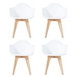 EGGREE 4er Set Esszimmerstühle Skandinavisch mit Armlehne und Starke Metallbeine, Modern Design Sessel für Büro Küche Wohnzimmer, Weiß