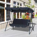 Outsunny® Hollywoodschaukel Gartenschaukel 3-Sitzer mit Dach, Stahl, Schwarz, 172x110x152cm
