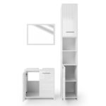 VICCO Badmöbel Set KIKO Weiß Hochglanz / Grau Beton - Badspiegel + Unterschrank + Bad Hochschrank + Bad Midischrank (Weiß Hochglanz, Set 3)