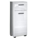 Trendteam Badezimmer Schrank Kommode Skin Gloss, 30 x 79 x 31 cm in Weiß Hochglanz mit Schubkasten