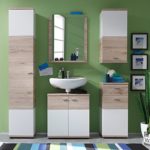 trendteam Badezimmer 5-teilige Set Kombination Campus, 173 x 189 x 35 cm in Weiß, Eiche San Remo Dekor mit viel Stauraum