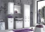 trendteam Badezimmer 5-teilige Set Kombination Skin Gloss, 200 x 182 x 31 cm in Weiß Hochglanz mit viel Stauraum und pflegeleichten Tiefzieh-Hochglanzfronten
