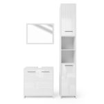 VICCO Badmöbel Set KIKO Weiß Hochglanz / Grau Beton - Badspiegel + Unterschrank + Bad Hochschrank + Bad Midischrank (Weiß Hochglanz, Set 3)