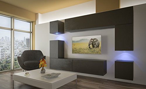 Home Direct PRAG N5, Modernes Wohnzimmer, Wohnwände, Wohnschränke, Schrankwand (Schwarz Matt Base/Schwarz Matt Front (M1), Möbel)